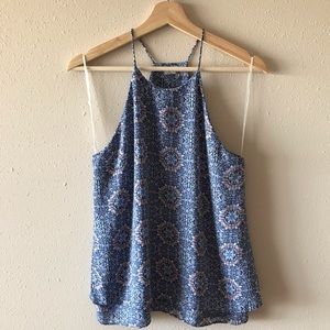 Paper crane blue mosaic mandala print cami